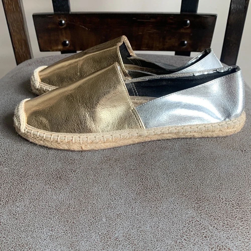 Rebecca Minkoff Gavin Gold Silver Espadrilles Sz 6.5
